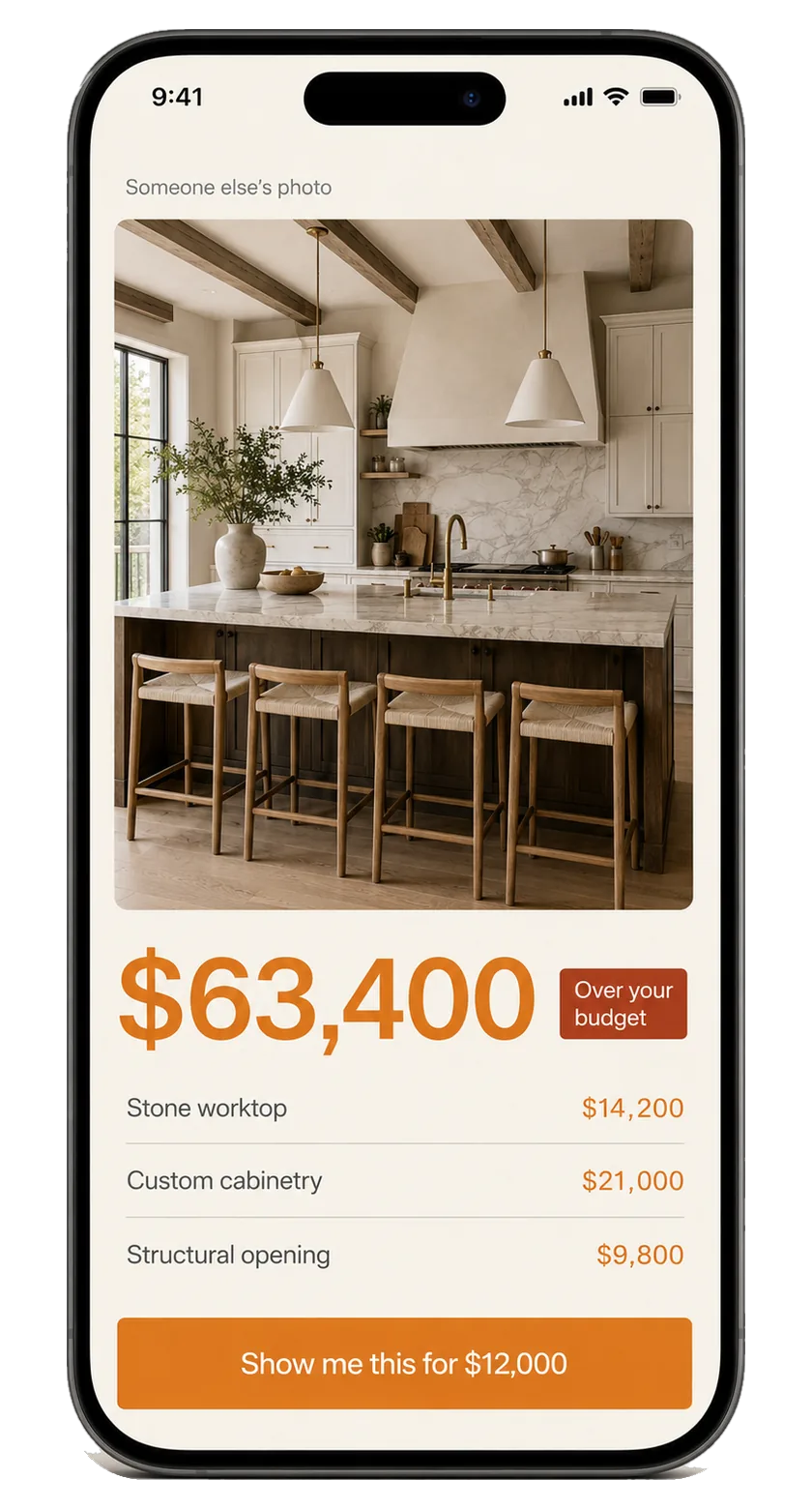 A saved inspiration photo priced up line by line